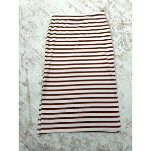 Brown Cream Striped Bodycon Midi Skirt Stretch Knit Pull On Women’s Large